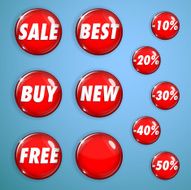Set of red shiny buttons on sale