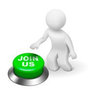 3d man is pushing the &quot;JOIN US&quot; button