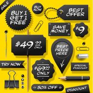 Collection of sale labels badges and supplies