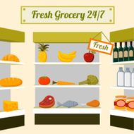 Fresh grocery foods on store shelves