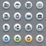 Banking icons with color buttons on gray background