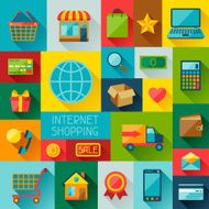 Background with internet shopping icons in flat design style