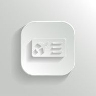 Airplane ticket icon - vector white app button