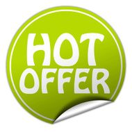 hot offer round green sticker on white background