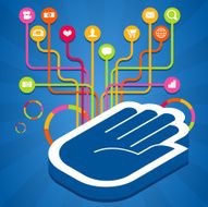 Icons coming out from hand palm