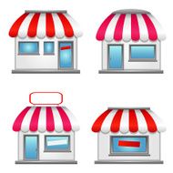 shop icons with red awnings