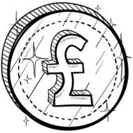 British Pounds Sterling symbol on coin sketch N2