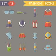 Flat Design Fashion Symbols Accessories Icons Set Vector Illustration N2