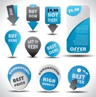 Blue special offer and sale labels icons stickers