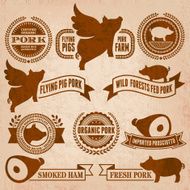 Natural Organic Pork Badges &amp; Banners in Grunge Style N2