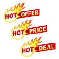 Hot offer price and deal flame sticker badges