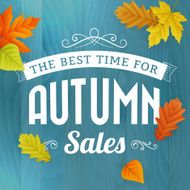 autumn sales business poster on blue wood background