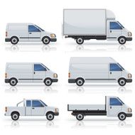 Six commercial van icons silhouetted on white