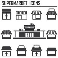 Single shop store supermarket vector icons set N2