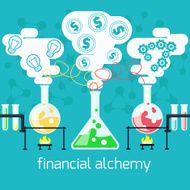 Alchemy generating money ideas in laboratory