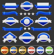 collection of colorful blank badges on a black background