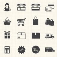 Shopping mall and delivery icons set N7