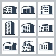 Buildings vector icons set isometric style #2