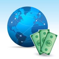 Globe and dollar bills