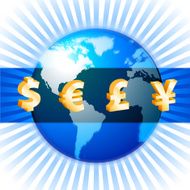 world currency on globe Background