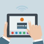 creditcard mobile payment hand holding tablet flat design N2