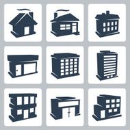 Vector isolated buildings icons set