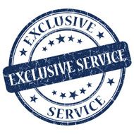 exclusive service round blue stamp