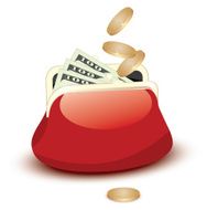 vector wallet with dollar bills and falling coins