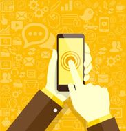 Hand holding mobile phone on yellow background N2