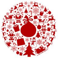 Circular collage of red Christmas designs