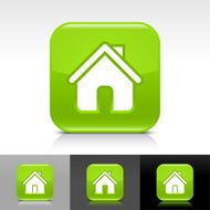 Green icon house sign glossy rounded square web internet button