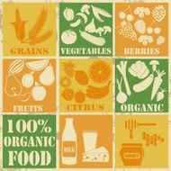 Set of 100 organic and healthy food icons