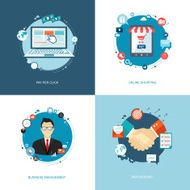 Flat internet banners set Team management online shopping par