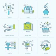 Set of flat line icons for online shopping N2