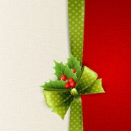 Christmas card with green polka dots bow and holly N2
