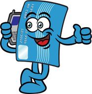 Credit Card Cartoon Mascot Character With A Cellphone