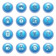 Commerce icons on blue buttons