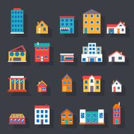 Modern trendy retro house street flat icons set vector illustration N2