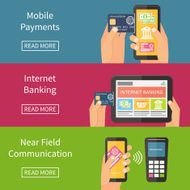Internet banking mobile payments and nfc technology Flat vector illustration