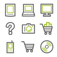 Electronics web icons green and gray contour series