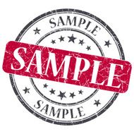 Sample red grunge round stamp on white background