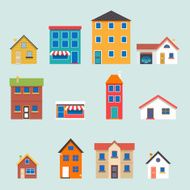 Modern trendy retro house street flat icons set vector illustration N3