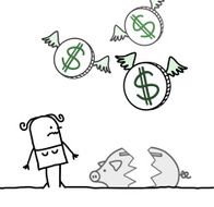 woman &amp; broken piggy bank