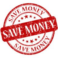 save money red round stamp