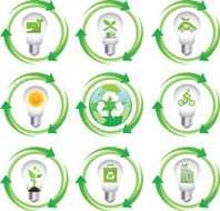 eco green icon set in light bulb with arrows