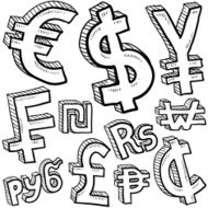 World currency symbol sketches N2