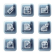 Shopping web icons square blue mineral buttons series