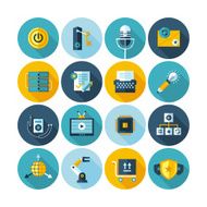 Modern flat circle icons vector collection with long shadow effect