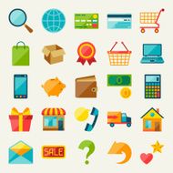 Internet shopping icon set in flat design style N3