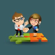 People Set - Business Businesspeople standing on jigsaw puzzle pieces N2